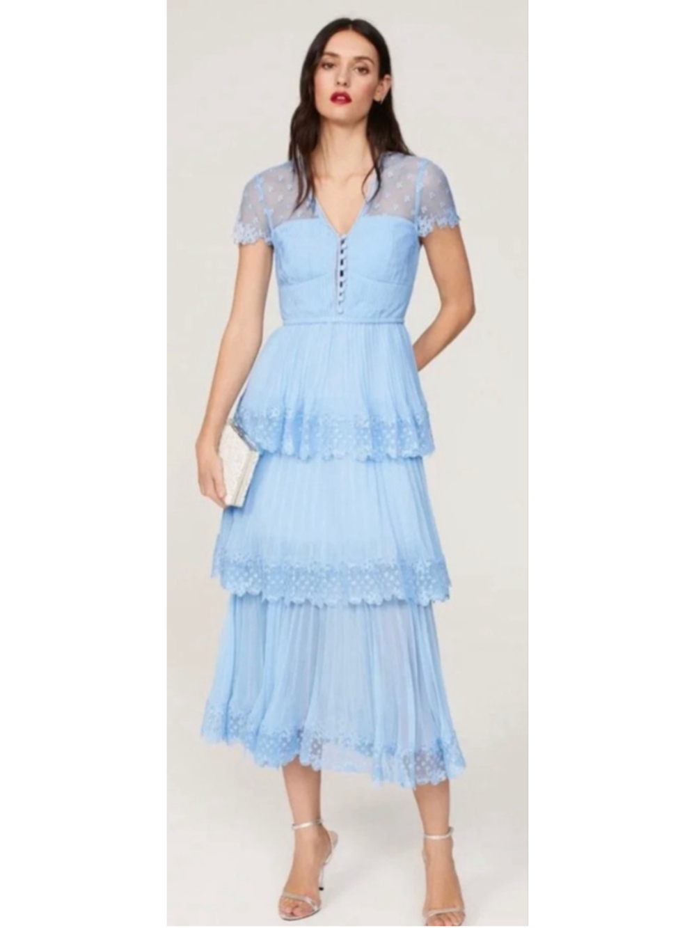 Self Portrait Light Blue Tiered Midi Dress US Size 8 $695 - Picture 2 of 5